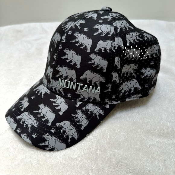 ROBIN RUTH 'Montana' Mesh Hook and Loop Hat Bear Print Outdoors Adult one Size - Picture 1 of 6